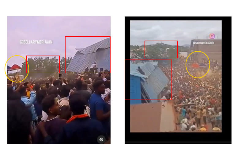 A collapsed tin shed in Ballari, India, after spectators climbed onto the roof during a Muharram procession.